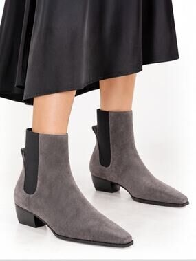 Mango Snip Toe Heeled Suede Ankle Boots Gray Size 38/ 7.5